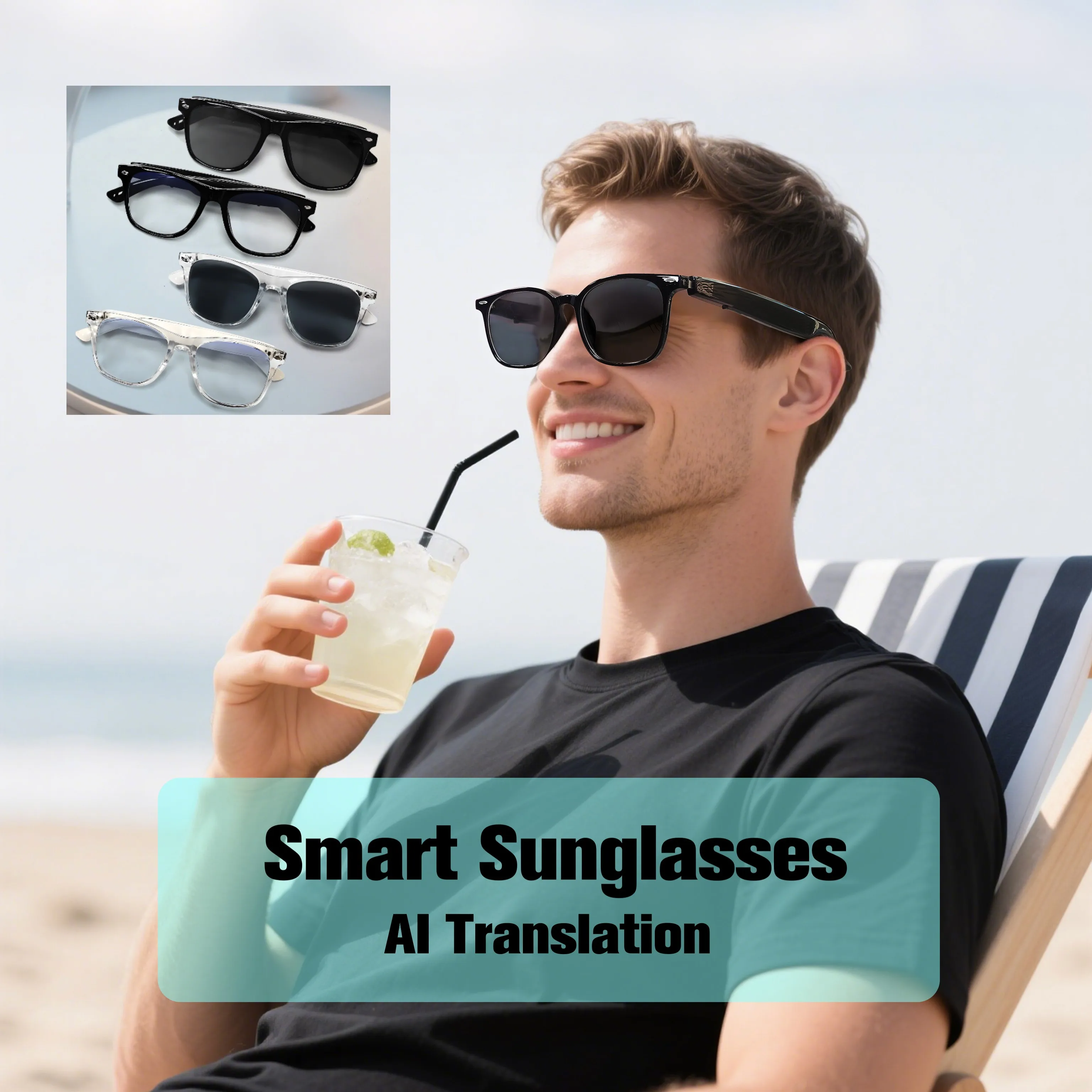

AI Intelligent Translation Glasses Sunglasses Remote Control Music Eyewear Waterproof Eyeglasses