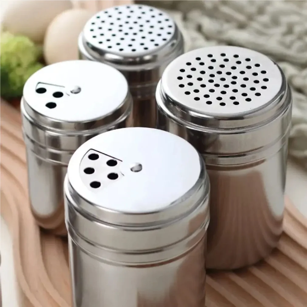 Tarro de condimentos multiusos de acero inoxidable, botella de azúcar y sal, cubierta giratoria, agitador de pimienta y especias, tarro de especias, utensilios de cocina