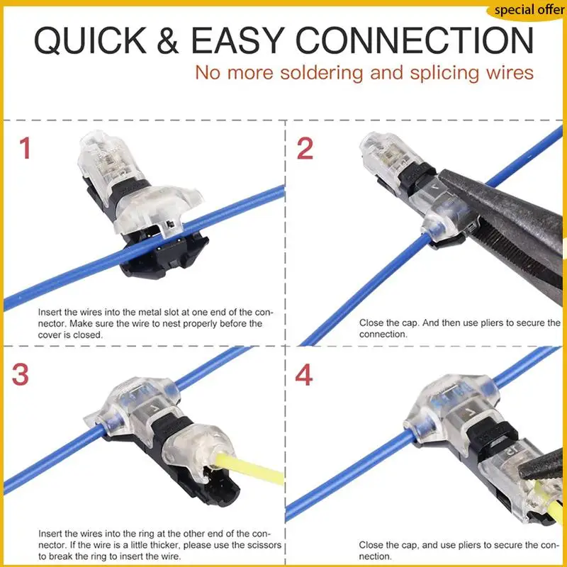 

A50I T Tap Wire Connectors For 14-18 AWG Wires, No Wire Stripping 3 Way Wire Connectors Combo,Wire Splice Connectors 24 Pack