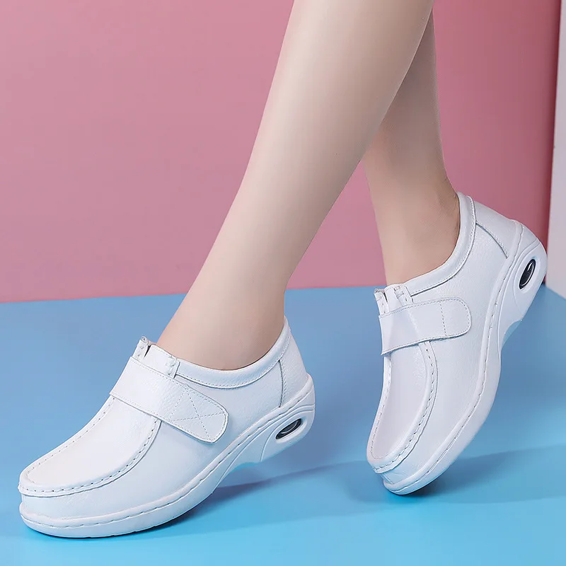 Female Nurse White Shoes Autumn and Winter Fashionable and Versatile New Women Shoes Genuine Leather Thick Soled Women Shoes