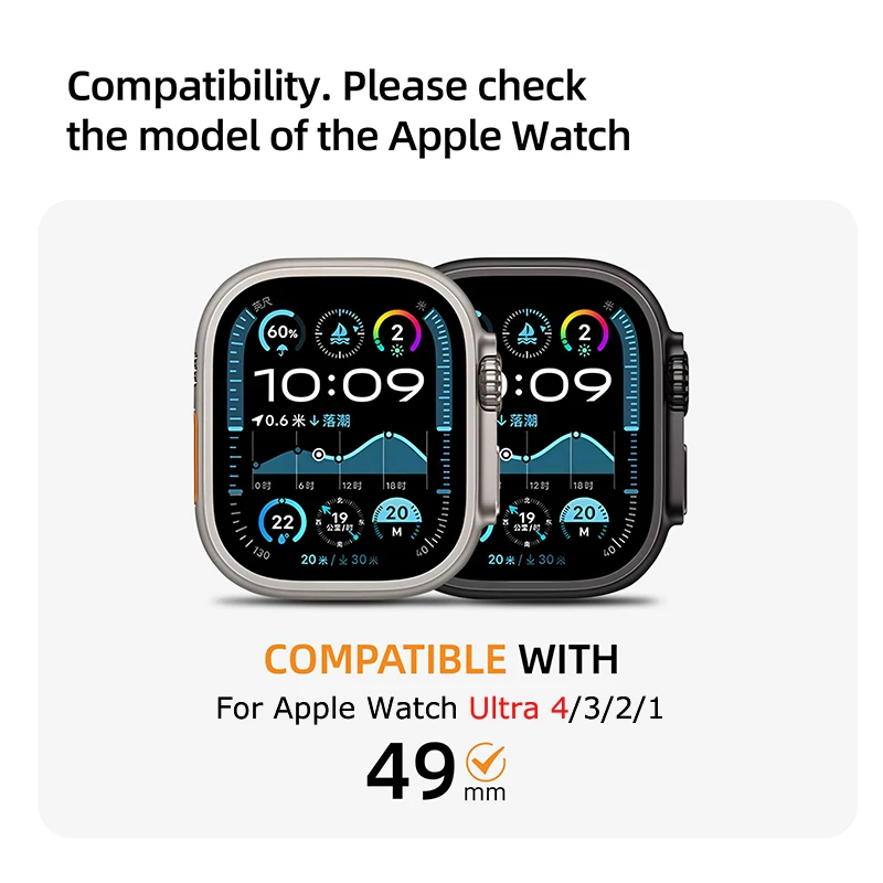 Displayschutzfolie aus gehärtetem Glas + Metallgehäuse für Apple Watch Ultra 4 3 2 49 mm, stoßfeste Schutzhülle aus hartem PC-Material für IWatch Ultra 49 mm. – Detail 1