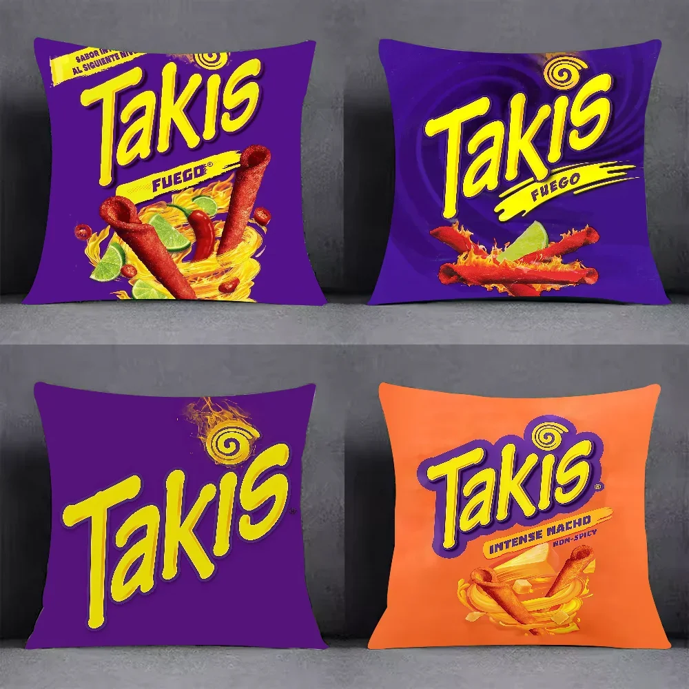 Chili Pattern T-Takis Chips Pillow Case Square Double-Sided Printing Sofa Cushion Cover Pillowcase Bedroom Bedside