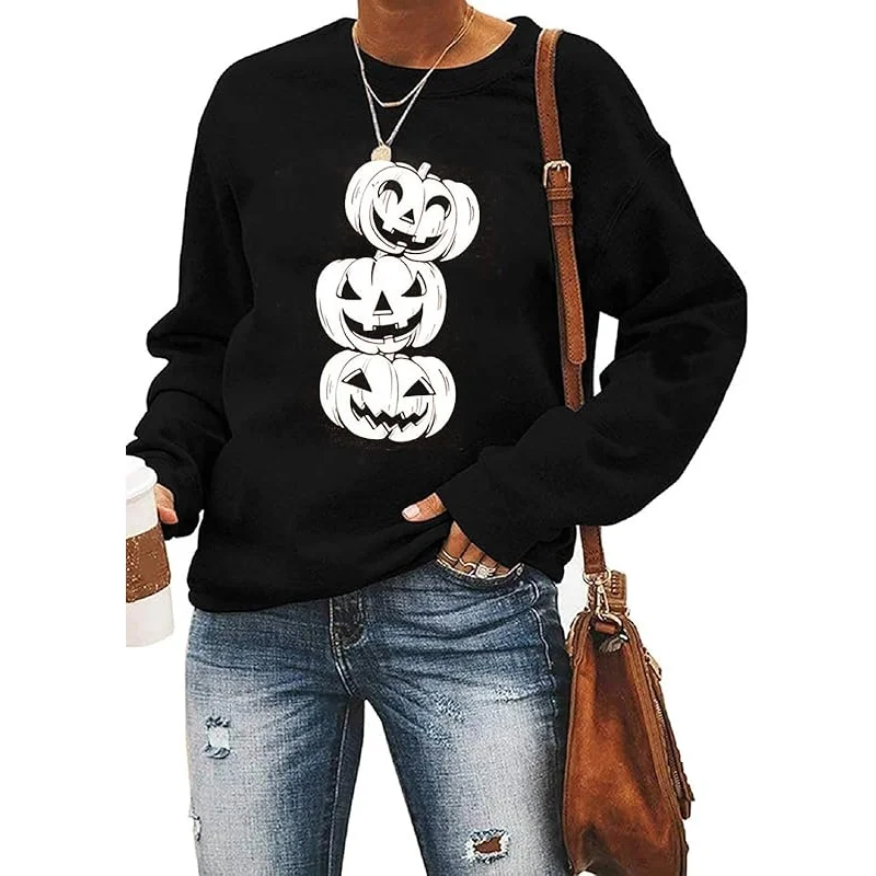 Halloween pumpkin women's sportswear casual new fashionable loose Thanksgiving pattern long sleeve top