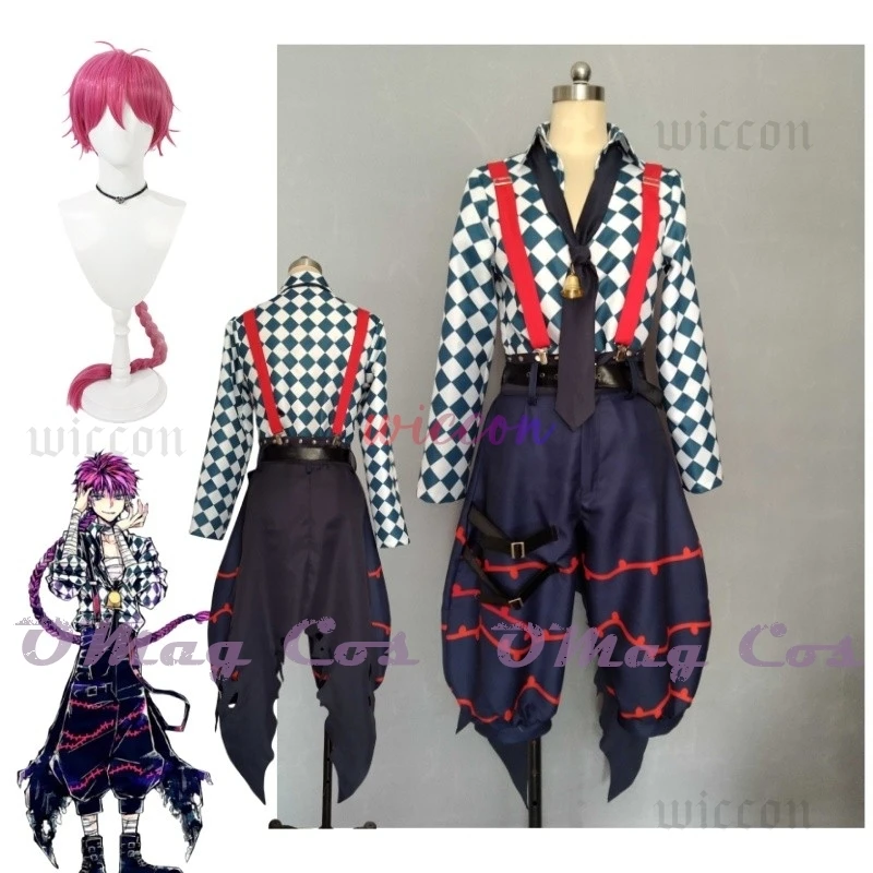 لعبة الشيطان بتلر لاتو باكا أزياء تنكرية لاتو زي مع جرس 1 متر شعر مستعار للهالوين كرنفال لعب الأدوار للرجال والنساء