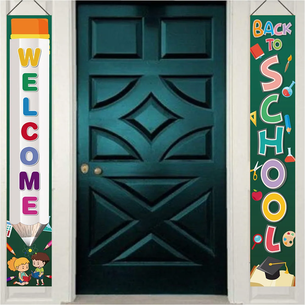 

2pcs Polyester Cloth Banner Couplet School Sign Flag Classroom Decoration Reusable Anti Wrinkle Lightweight