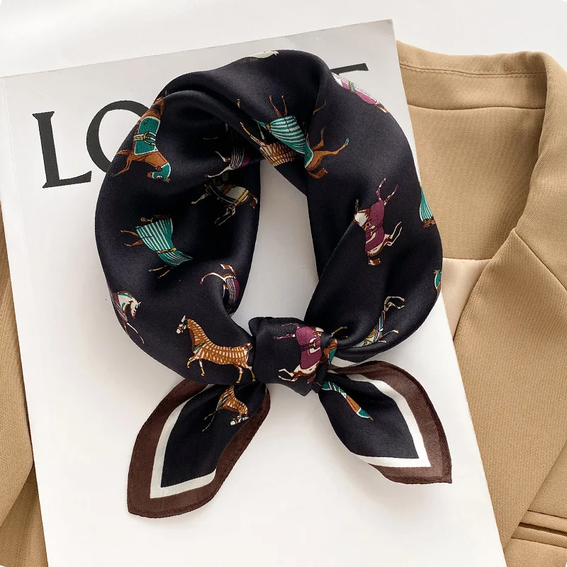 Horse Printing Design 100% Pure Silk Square Scarf Women Fashion Luxury Brand Scarves Neckerchief Hair Hand Wrist Bandana