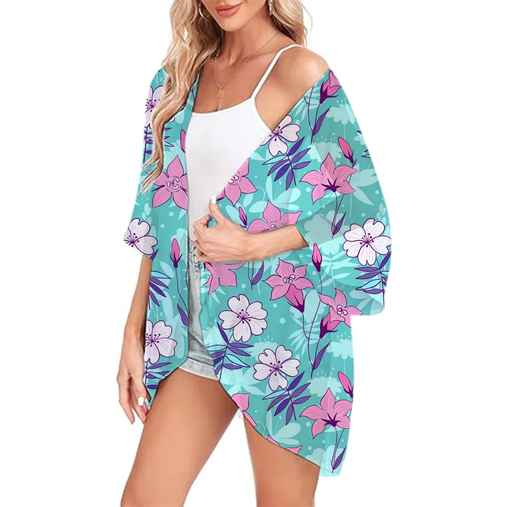 

Floral Print Women Puff Sleeve Kimono Chiffon Tops Fashion Lightweight Beach Cover Up Summer Kimono Swimsuit Coat Cardigan Tops