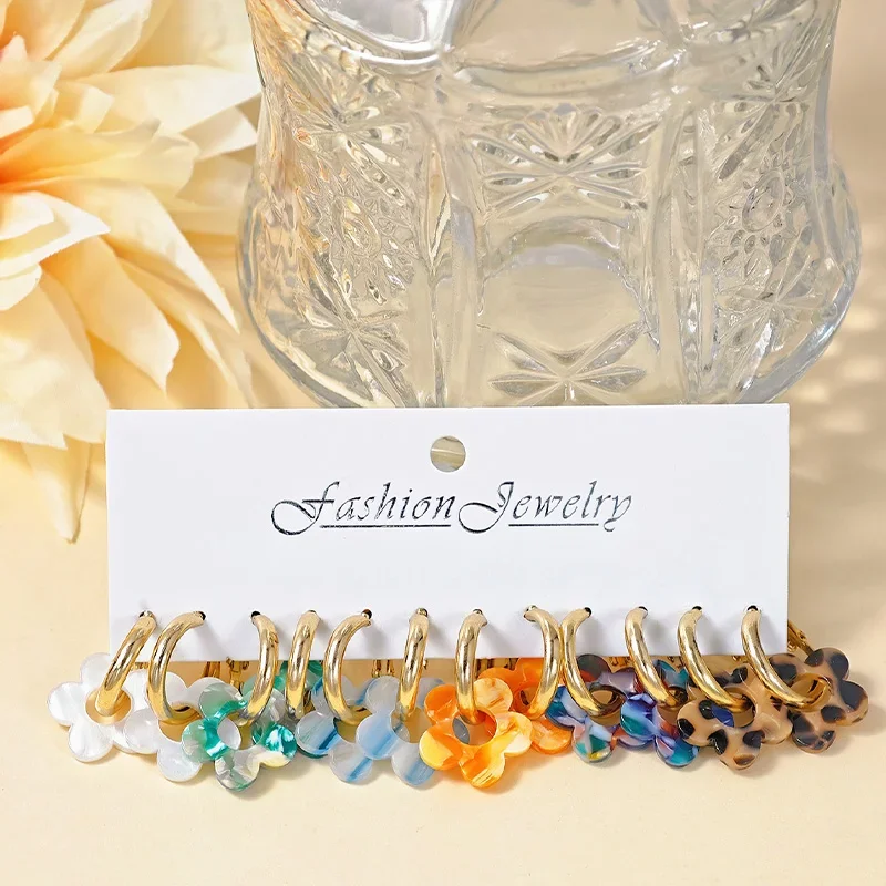 12/6 Pairs Fashion Acrylic Flower Earrings, Bohemian Colorful Women Drop Earrings, Jewelry Gifts