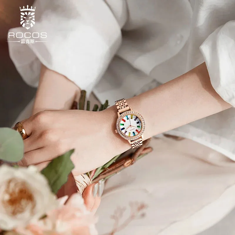 ROCOS Luxury Elegant Watch for Women Rose Gold Watch Fashion Ladies Quartz Diamond Wristwatch Female Wristwatch R0260