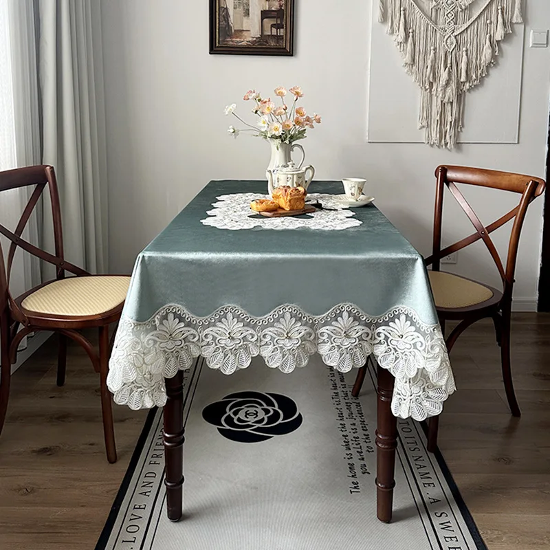 2025 New French Style Light Luxury High-end Velvet Dustproof Tea Table Lace Dining Table Tablecloth