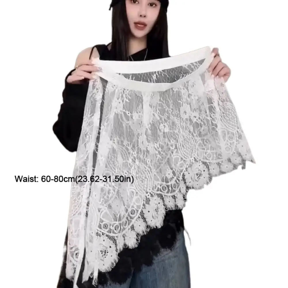 Rok Renda Bordir Baru Y2K Pakaian Jalanan Rok Berongga Tembus Pandang Desain Bertali Rok Lapisan Harajuku Dekorasi Jeans