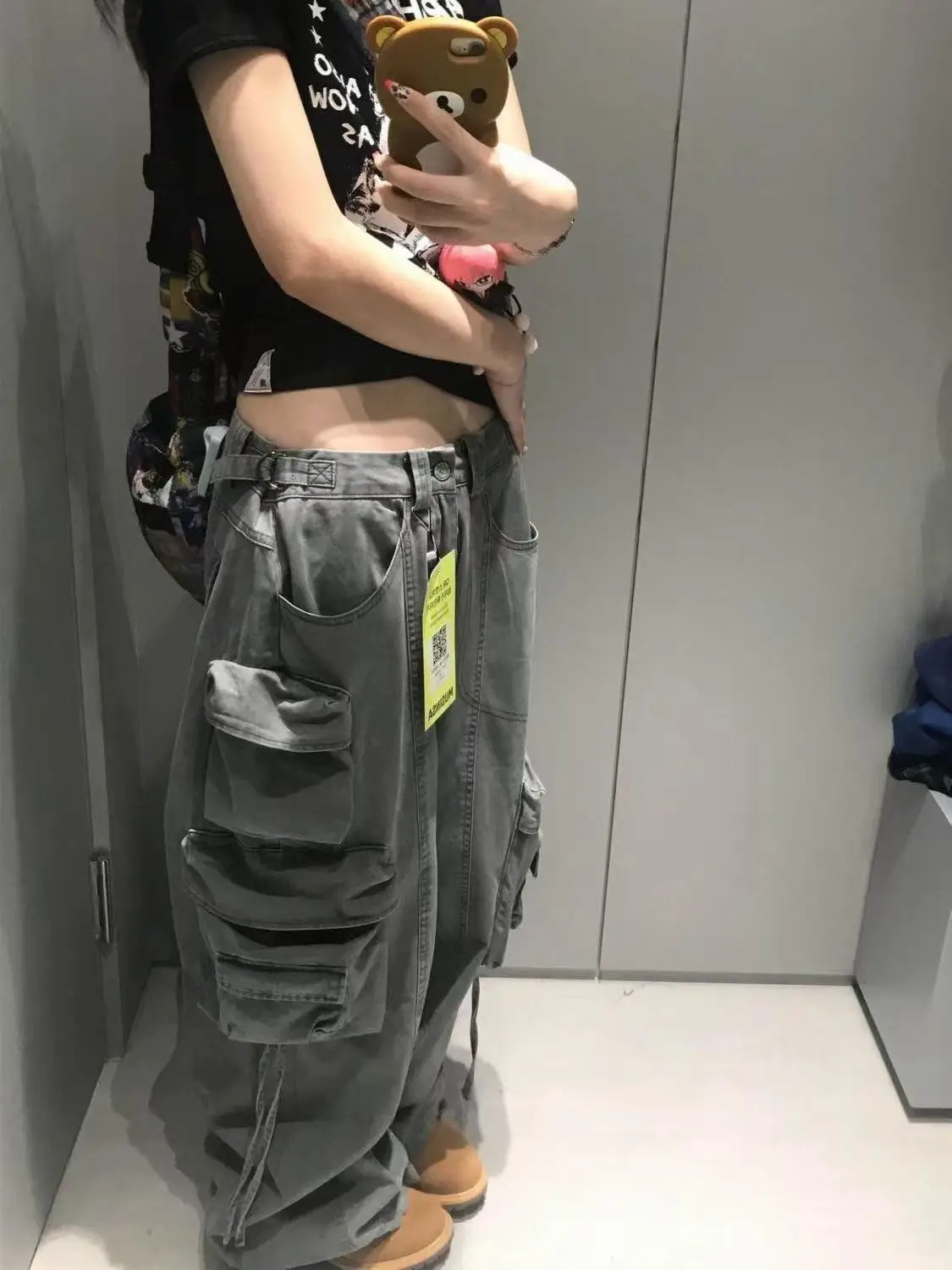 Women's Baggy Cargo Jean Denim Pants Y2K Japanese Harajuku Wide Fit Punk Jean American Retro Tide Streetwear Boyfriend Mom Jeans