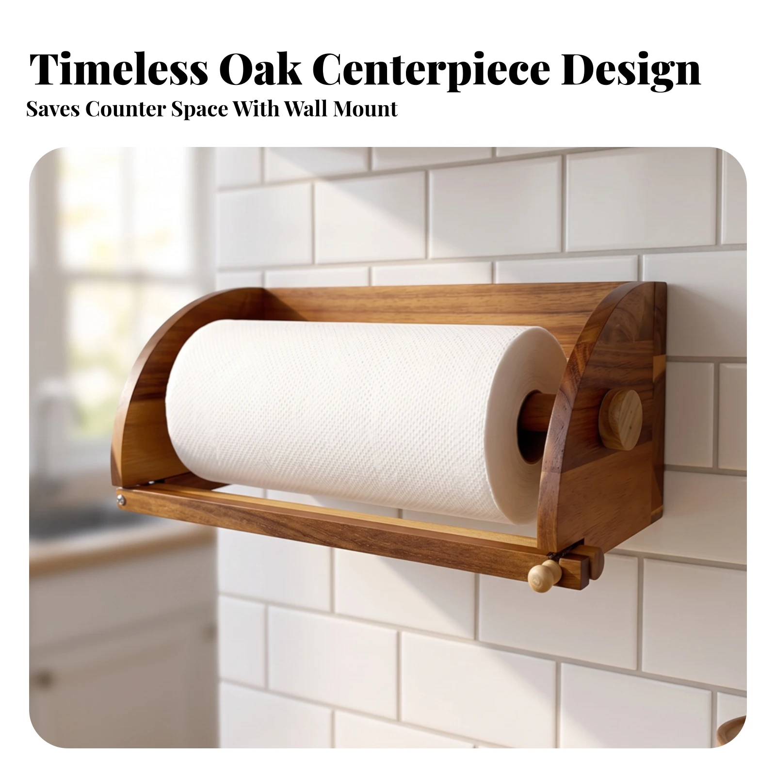 Wooden Paper Towel Holder Wall-Mounted Paper Towel Holder with Tension Knob One-Handed Dispensing Natural Wood for Kitchen