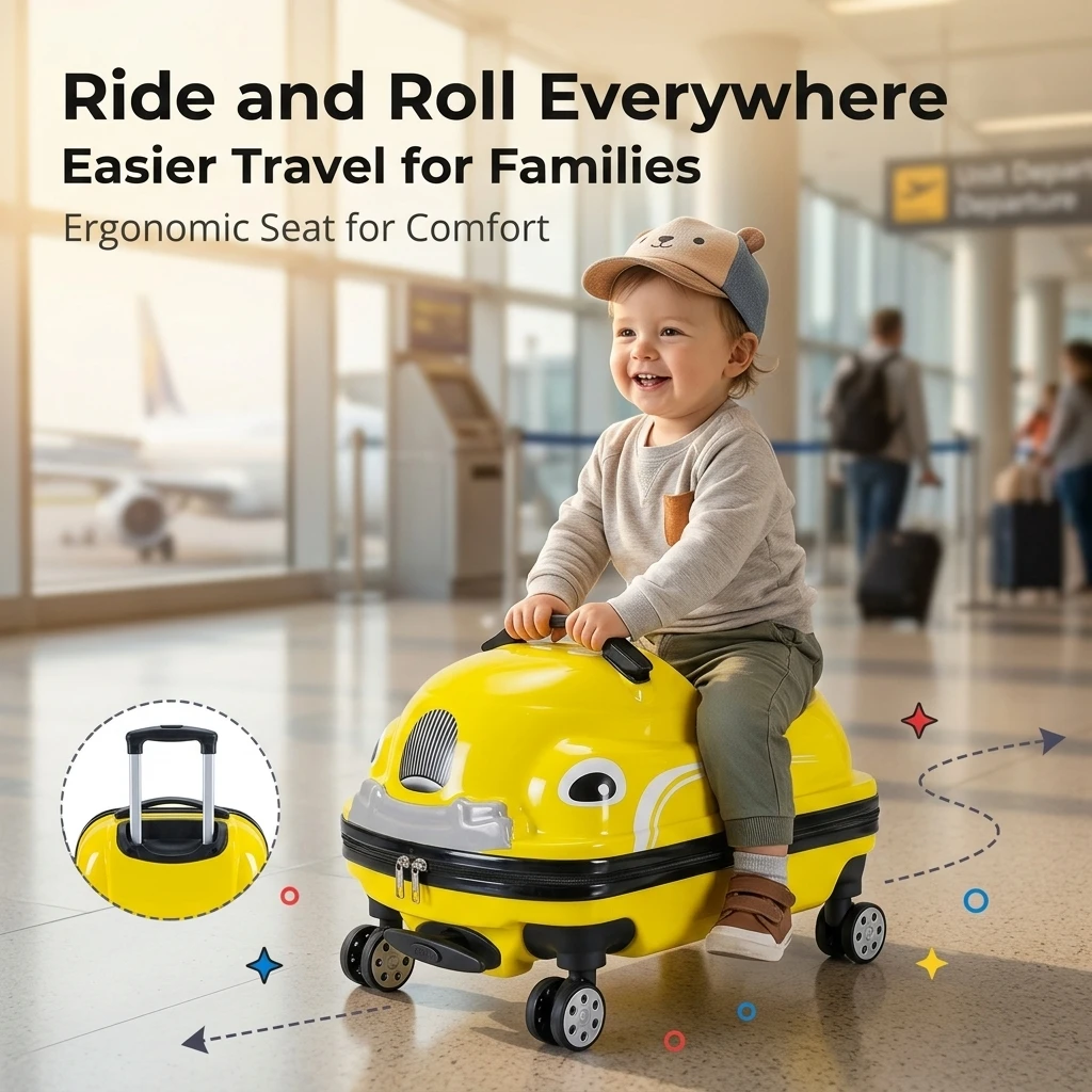 

Детский чемодан-каталка в виде мультяшной машинки для детского сада и путешествий