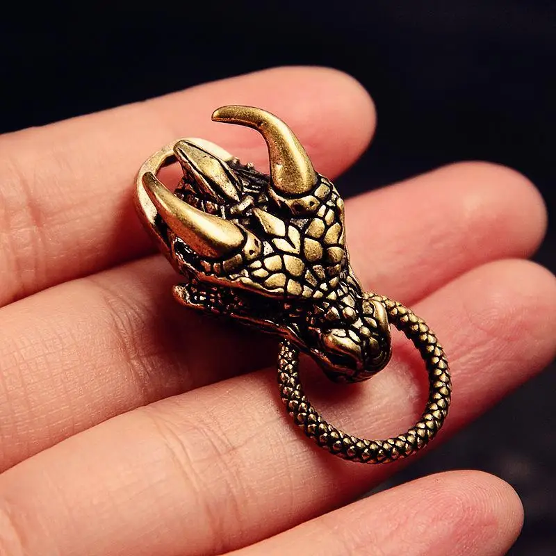 Brass Zodiac Dragon Statue Retro Animal Crafts Luck Success Feng Shui Ornament Home Decor Hanging Accessories