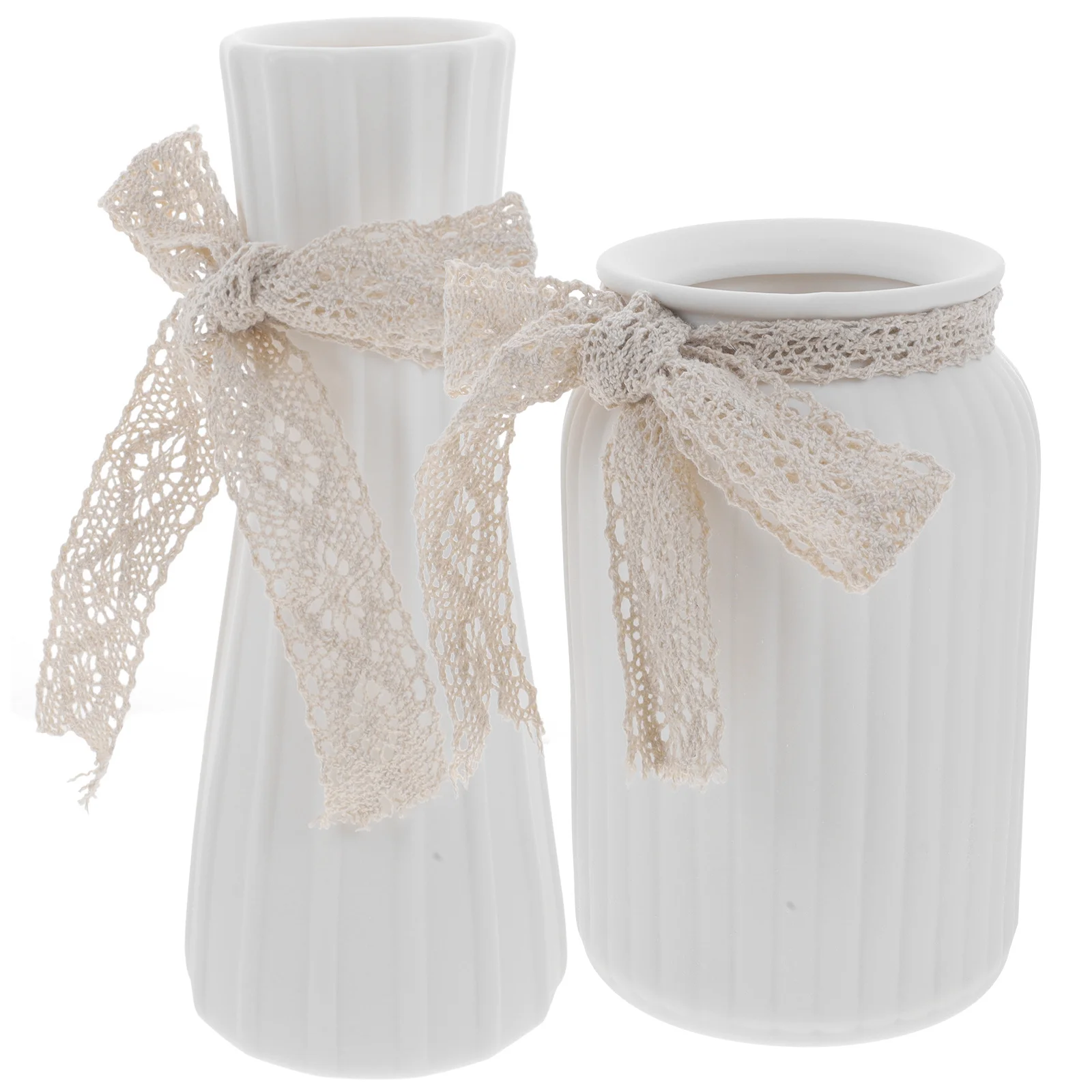 

2Pcs Ceramic Lace Bowknot Vase Decorative Striped Floral Arrangement Vase Home Table Decor Flower Container Dried Flower Pot