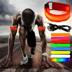 Brazalete luminoso LED USB para correr de noche, pulsera reflectante para deportes al aire libre, cinturón de seguridad, banda para el brazo, luz de advertencia para ciclismo