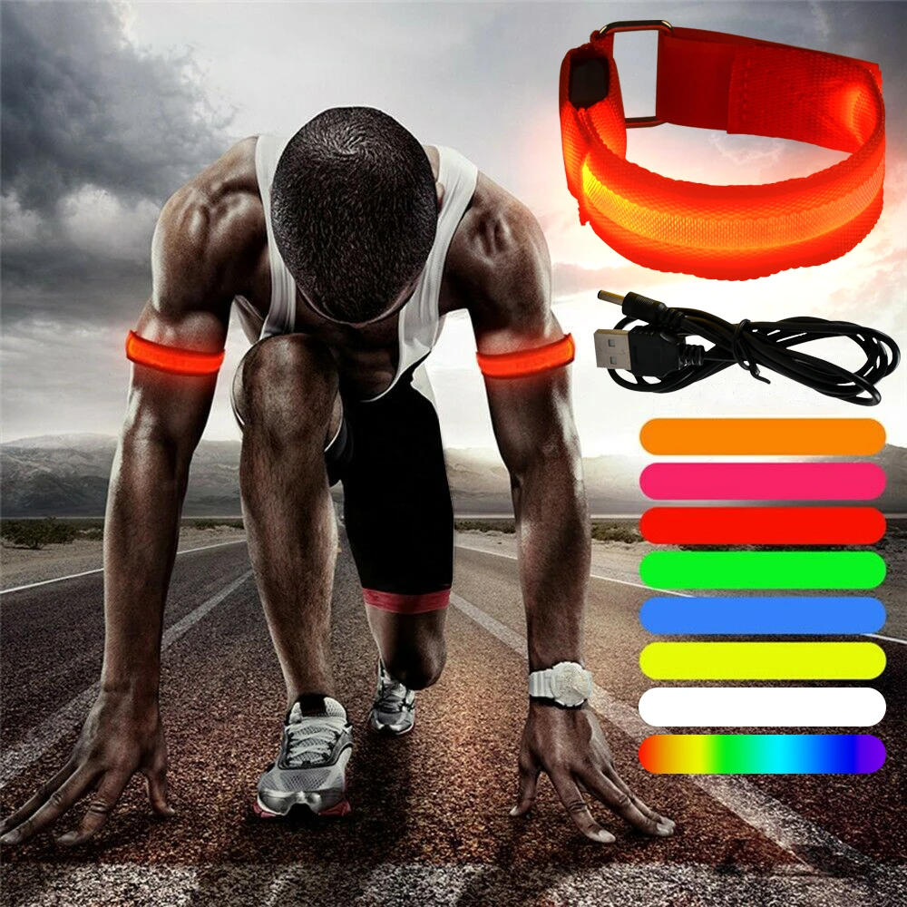 USB LED Luminous Night Running Armband Bracelet Outdoor Sports Reflective Safety Belt Wristband Arm Band Cycling Warning Light