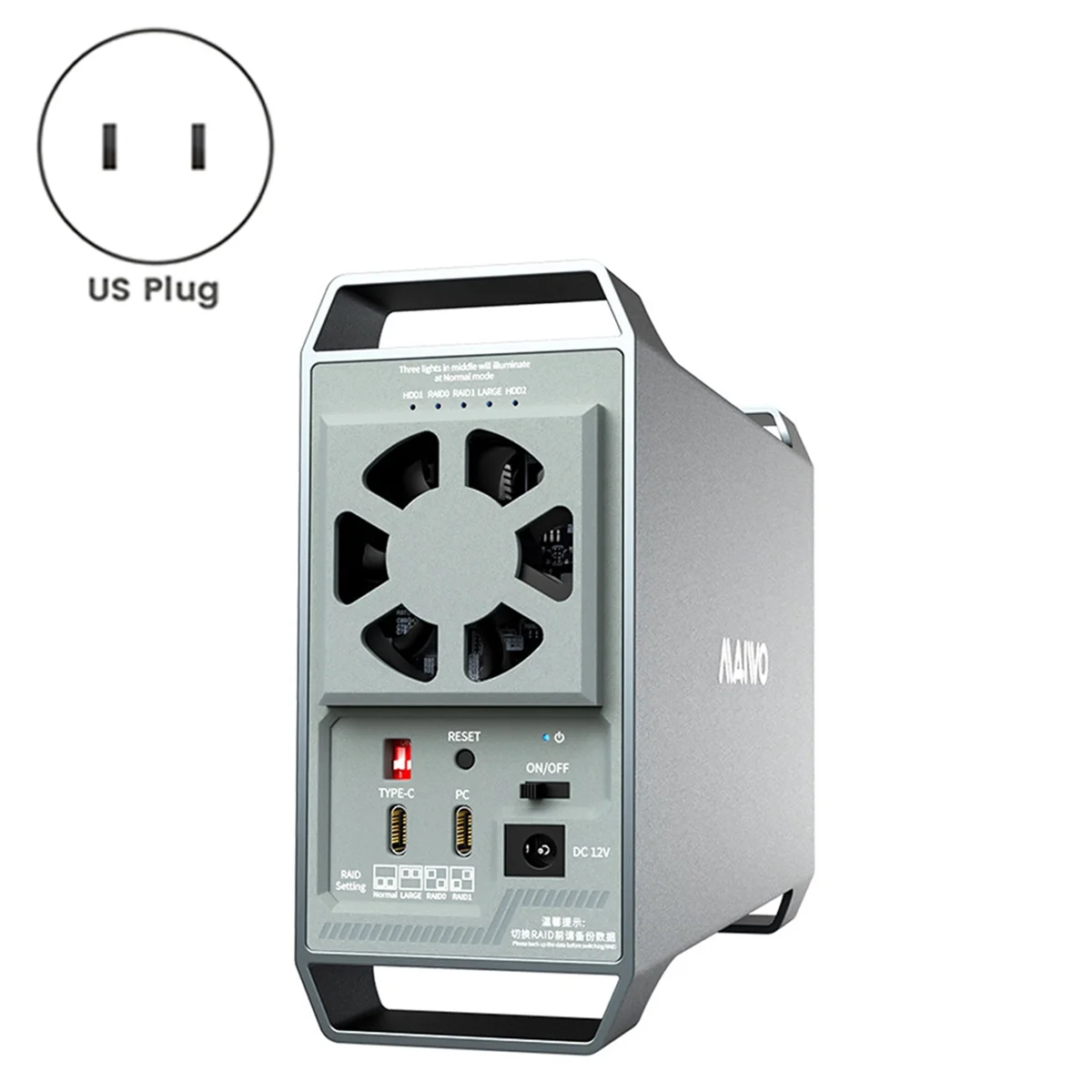 N18R 10Gbps Dual Bay 3.5In حاوية القرص الصلب الخارجي مع 4 أجهزة ذكية للتحكم في درجة الحرارة لـ 2.5/3.5 بوصة HDD (الولايات المتحدة)