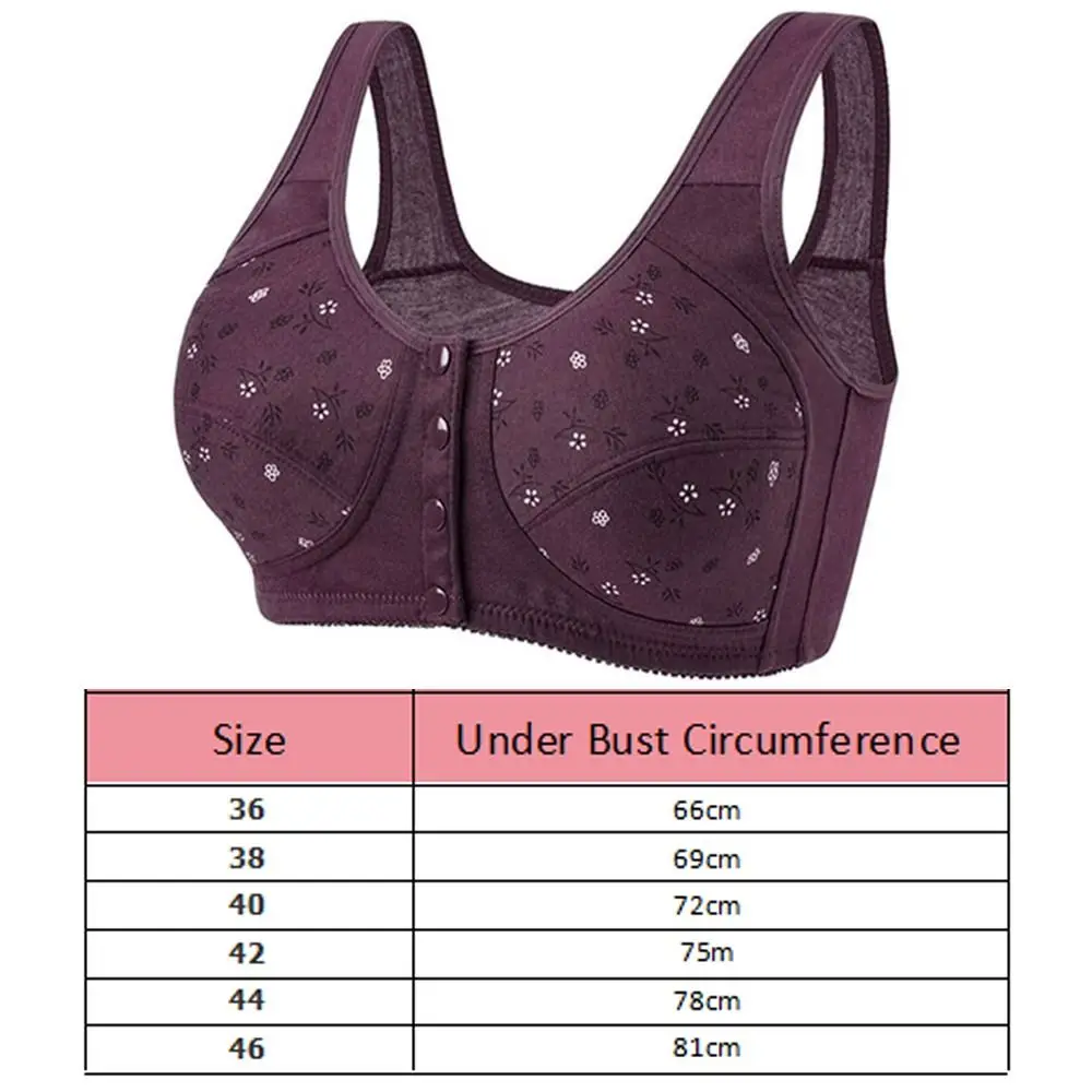 Comfortable Daisy Bras for Older Women Breathable No Underwire Front Close Button Cotton Bras Convenient Floral Printed