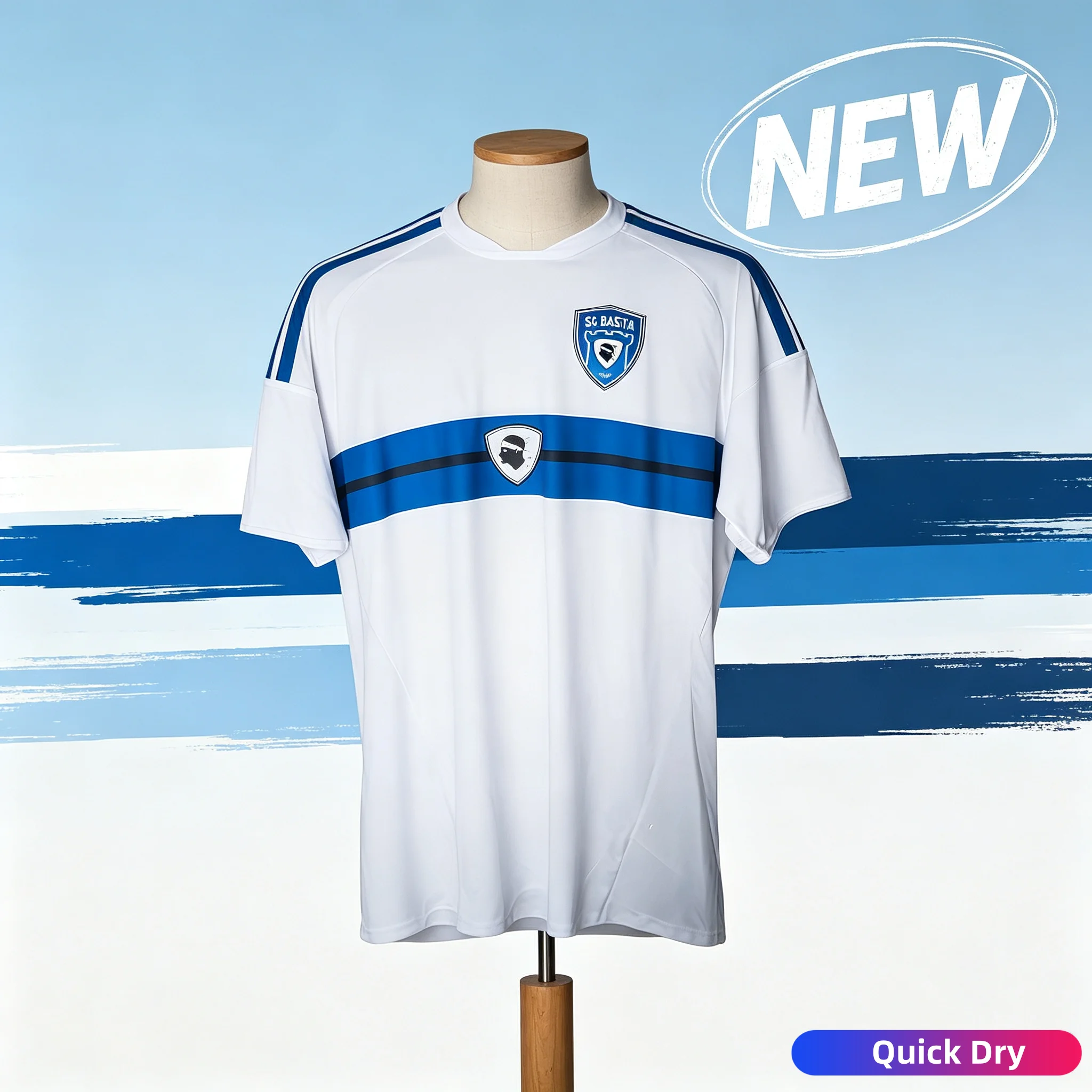 Herren Frankreich SC Bastia Fußballtrikot Kurzarm Erwachsenen-Fan-Version Match-Trainings-Sporttrikot Atmungsaktiv Schnelltrocknend