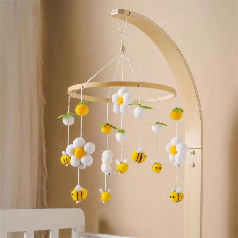 Baby Wooden Bed Bell Bracket Mobile Hanging Rattles Toy Hanger Baby Crib Mobile Bed Bell Wood Toy Holder Arm Bracket