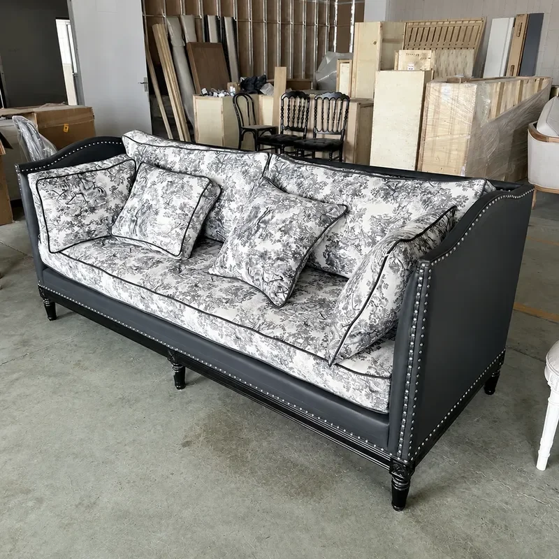 Retro Printed 3 Seater Straight Sofa Leather Couch for Living Room Villa Simple Design Small Apartment Furniture