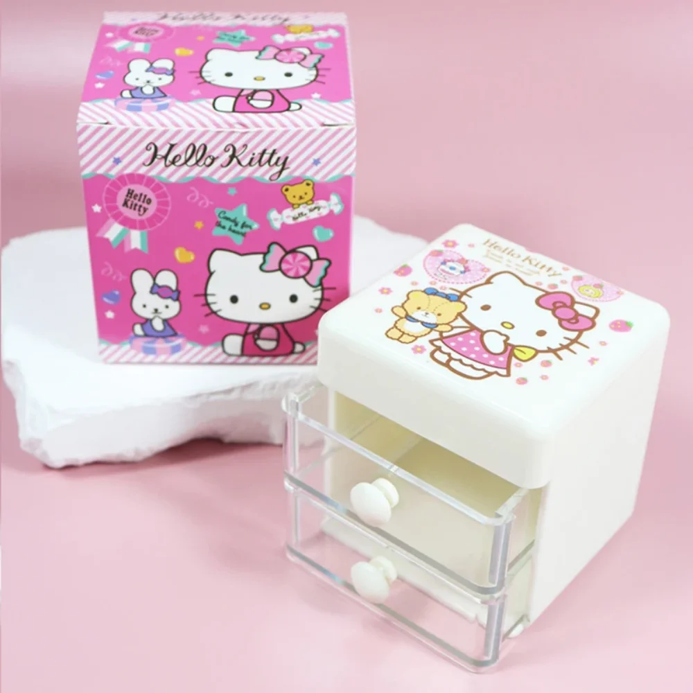 

Sanrio Mini Hello Kitty Organizer Cartoon Cinnamoroll Melody Double Layer Jewelry Desktop Storage Cute Drawer Organizer Toys