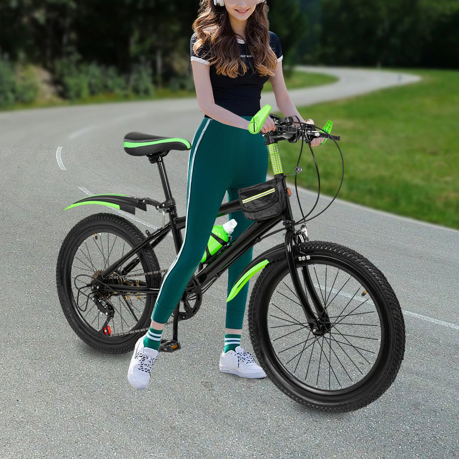 20 Inch 7 Speeds Mountain Bike Adjustable Children's Bicycle with Storage Bag and Compass Bell Braking System Bike