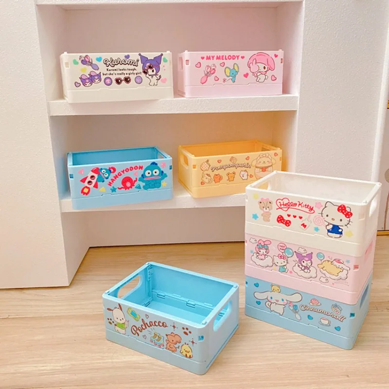 Ins Sanrio Cartoon Desk Organizer Storage Box Foldable Stackable Organizer Portable Living Room Sundries Cosmetics Storage Box