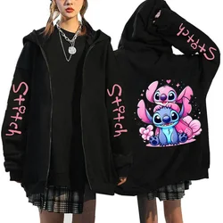 Women Funny Mange Zipper Sweatshirts 90s Disney Lilo & Stitch Zip Up Hoodies Gothic Graphic Hooded Y2k Streetwear Clothes Female