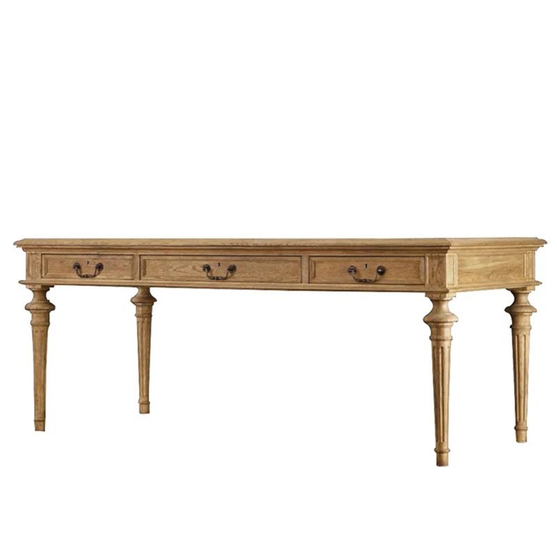 Rustic oak word board with drawers desk log antique old home writing desk Roman column custom