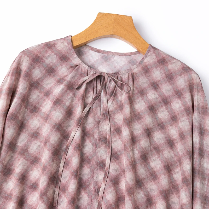 BirdTree-100%Real Silk Double Crepe Elegant Shirt, Lantern Sleeve Print, Women Fashion Casual Loose Blouse, 2026 Autumn T68828CC
