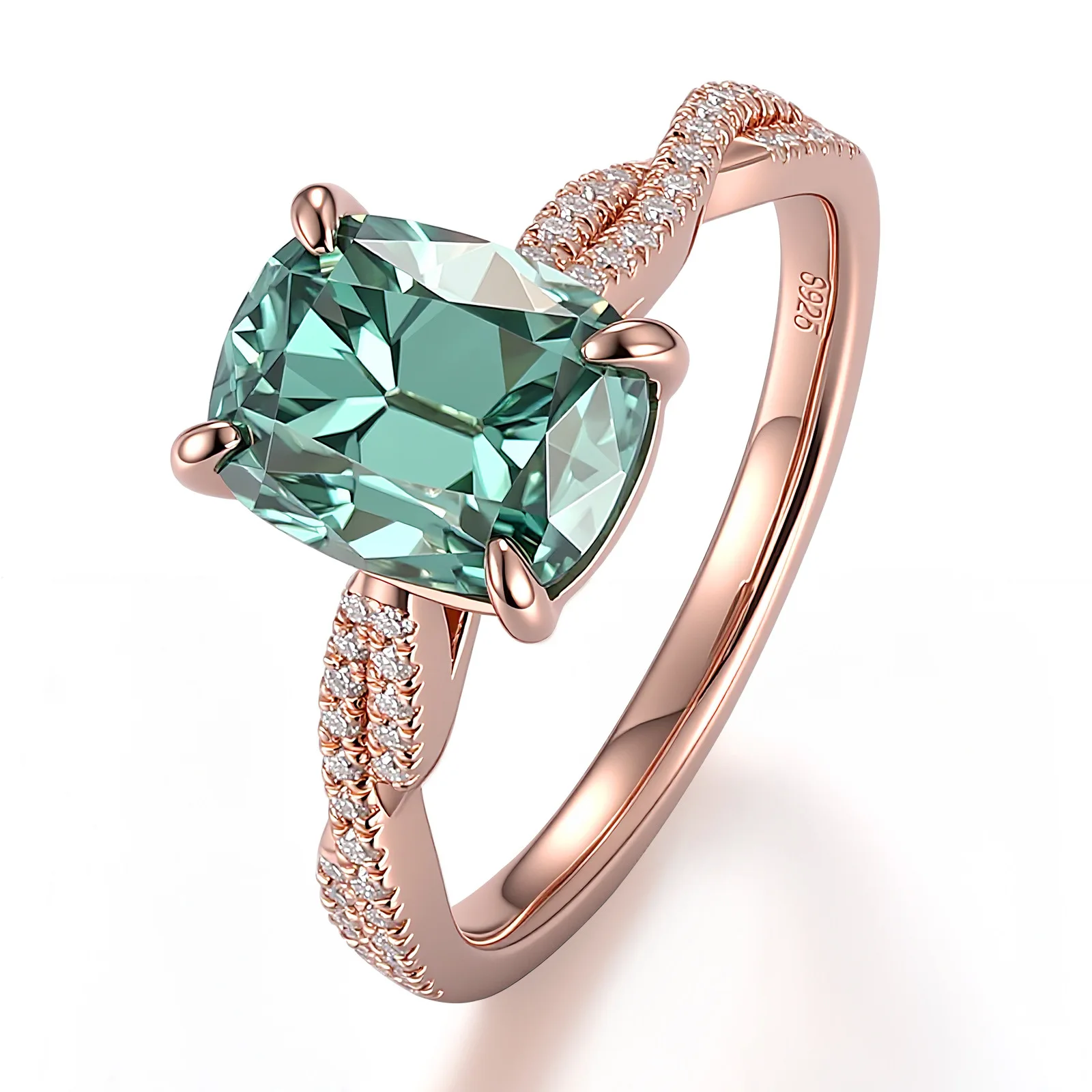 925 sterling silver old European cut 2CT blue-green cultivated diamond ring women's ring niche retro high-end couple ring Halloween gift daily street fashion cool Valentine's Day gift is a gift for festivals/birthdays/parties