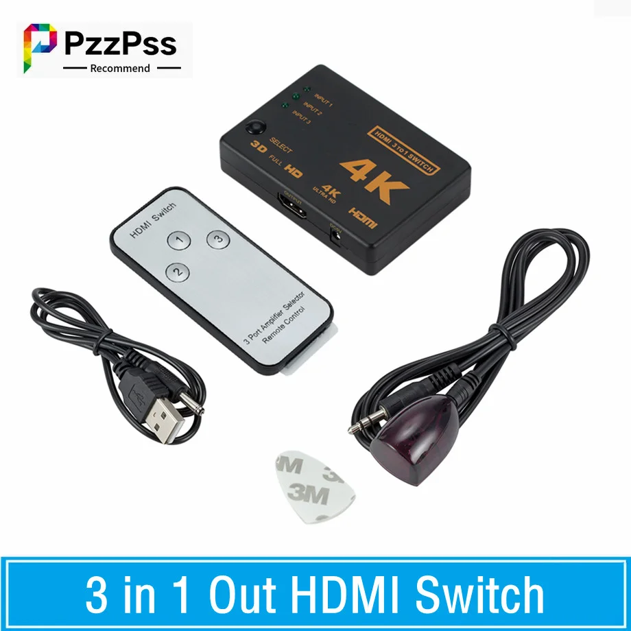 PzzPss 4K*2K 3D Mini 3 Port HDMI-compatible Switch 1.4b 4K Switcher Splitter 1080P 3 in 1 out Port Hub for DVD HDTV Xbox PS3 PS4