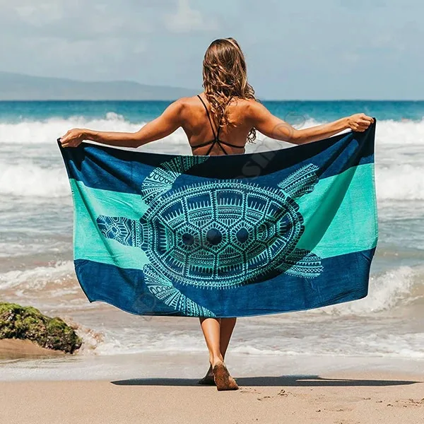 Turtle Beach Towel for Women Tropical Blue Colors with A Unique Design Towel for Kids&Adults 3D Printed Beach Towel