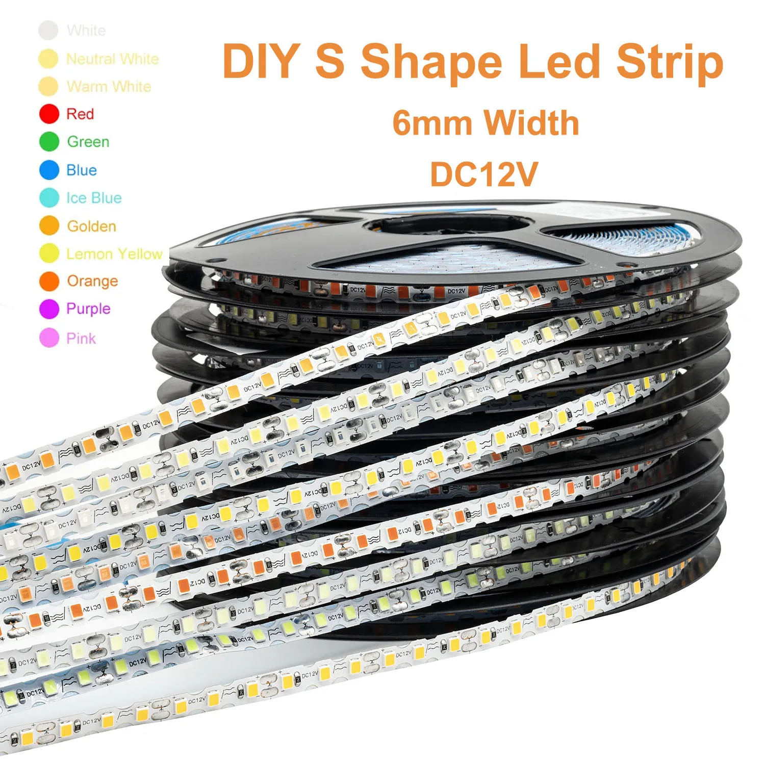 ป้ายแถบไฟ LED DIY สำหรับเทปนีออน5M รูปร่างกว้าง6มม. ความกว้างของพีซี2835SMD DC12V 120แอลอีดีมีความยืดหยุ่นดัดได้