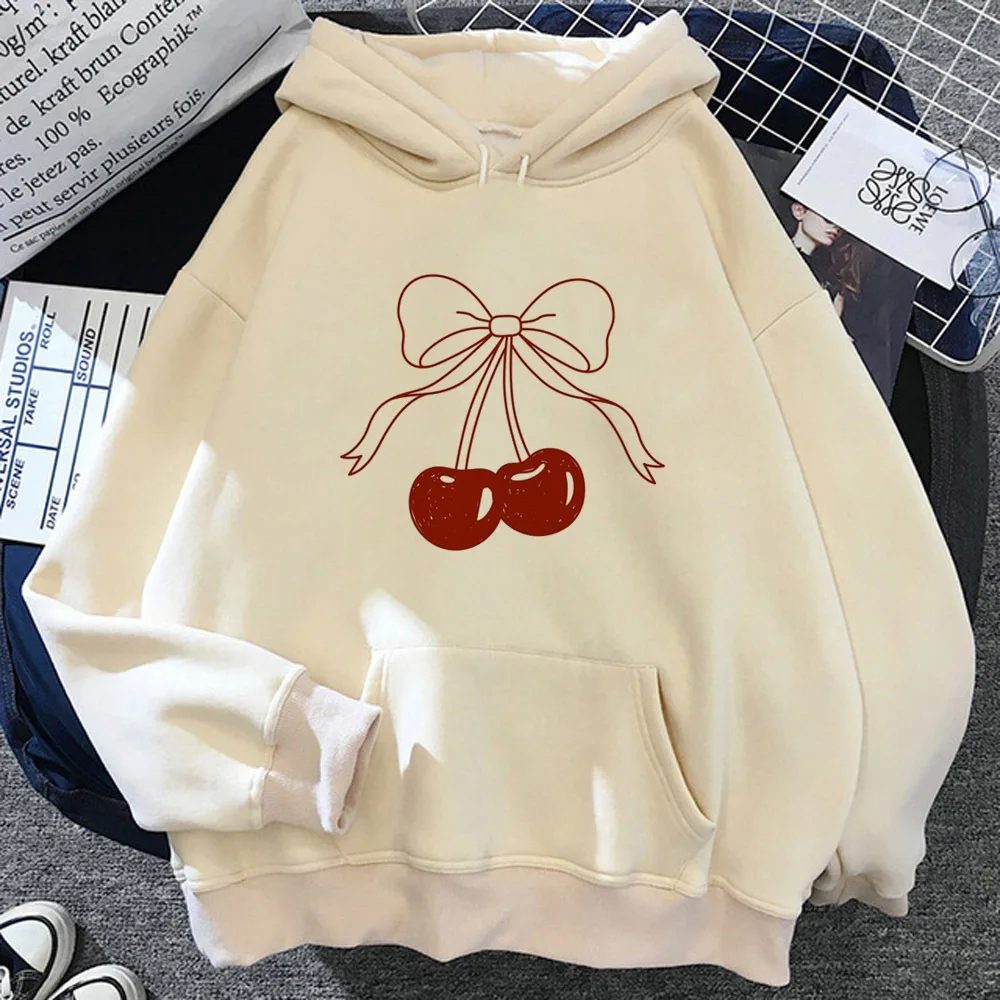 Cherry hoodie streetwear athleisure soft fabric designer harajuku kawaii teen hoddie sweatshirts printed design Y2K Japanese