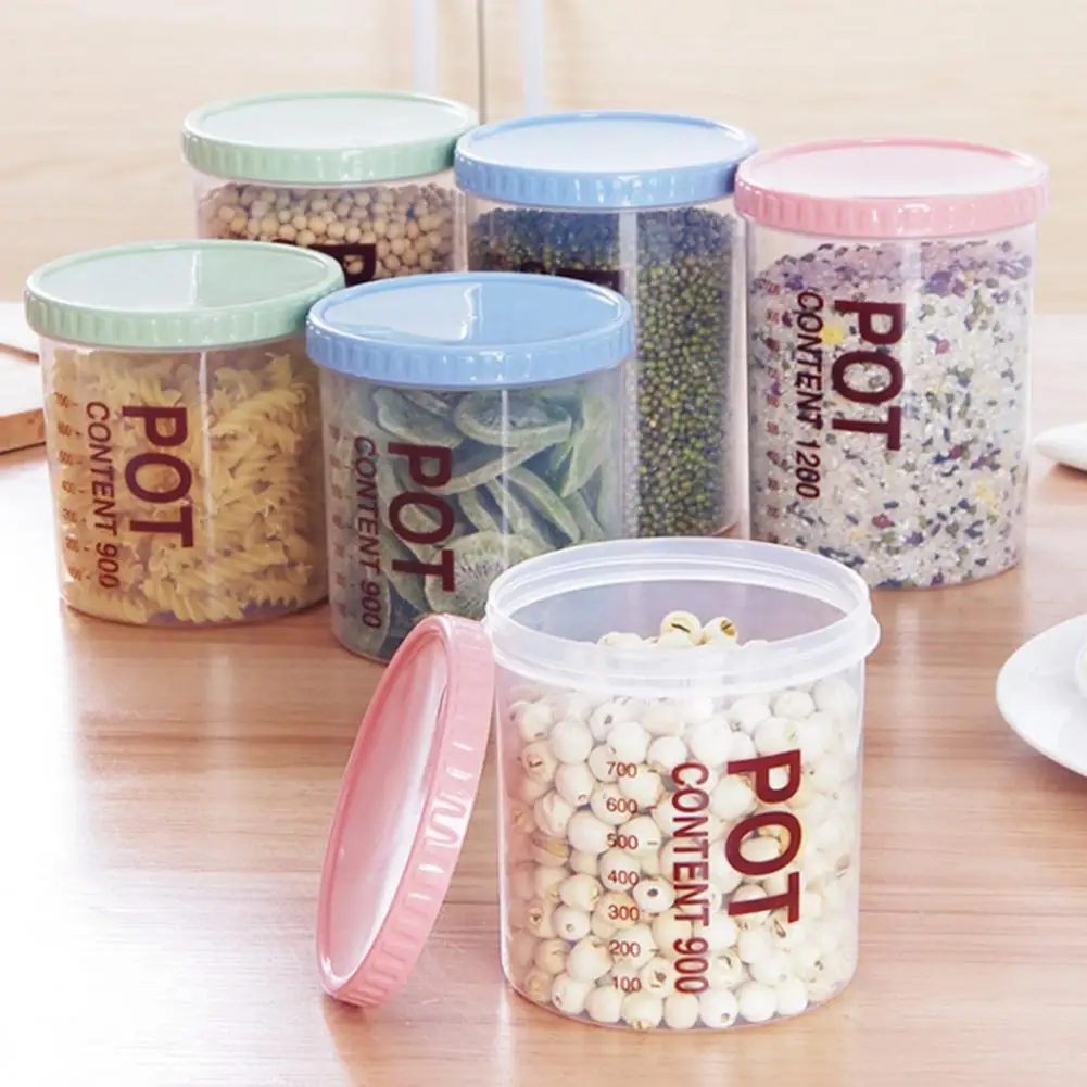 실용적인 건조 과일 차 밀폐 항아리 플라스틱 저장 용기, 가정용 플라스틱 식품 저장 캔, 700 ml, 900ml