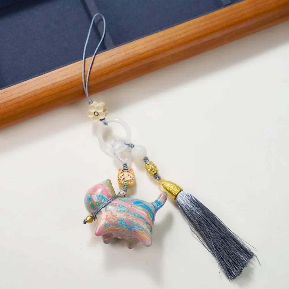 

Lovely Cartoon Lucky Cat Keychain Tassels Kawaii Wood Cat Dolls Pendant Colorful Ornaments Car Bag Hanging Gifts