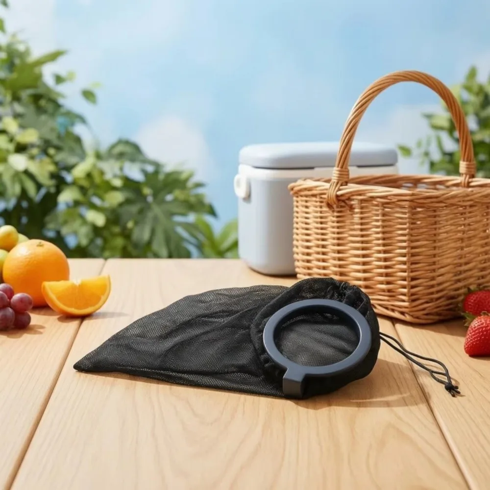 Nylon Mesh Hanging Trash Bag Collapsible Clip-On Mesh Storage Pouch Drawstring Closure Breathable Cooler Mesh Storage Bag
