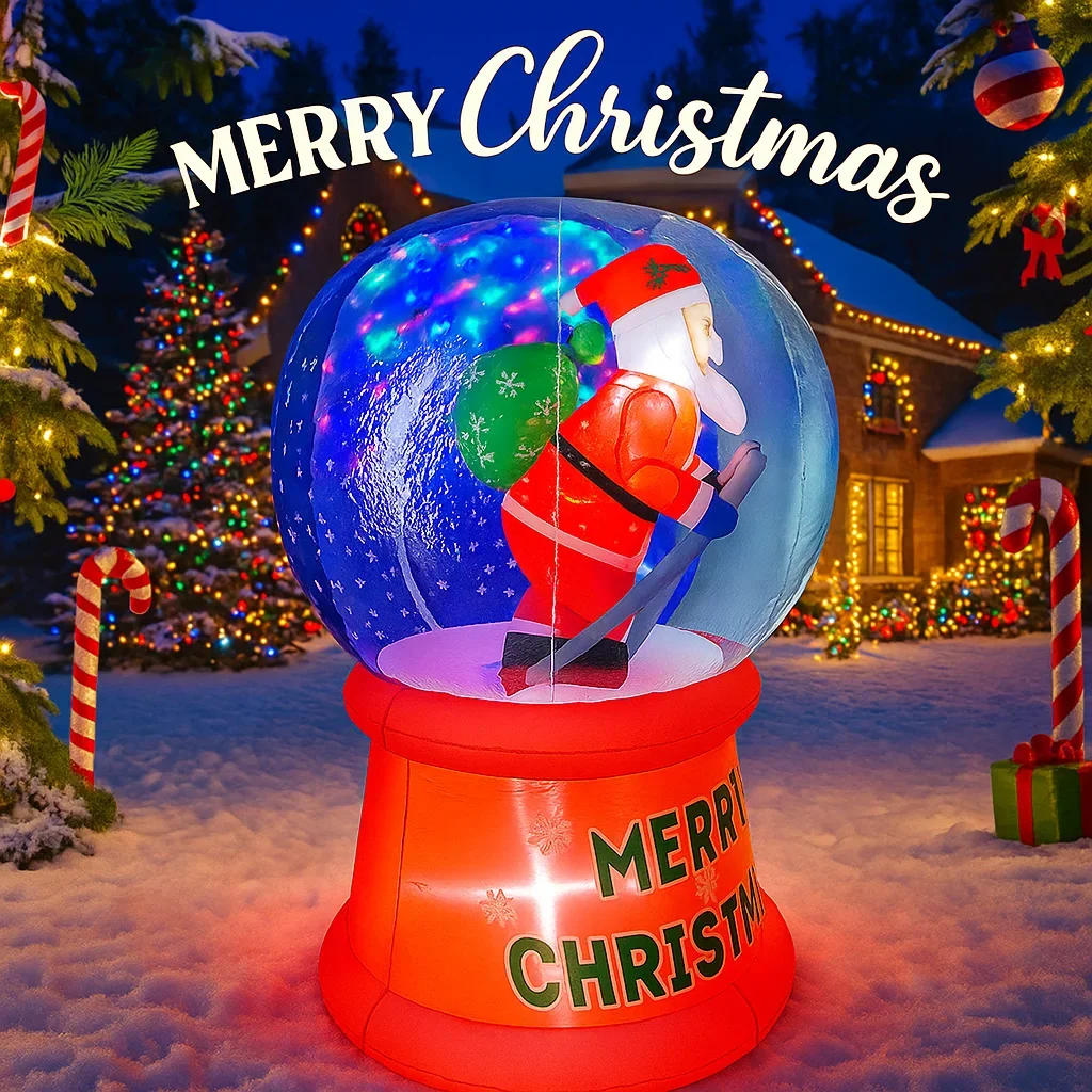 Juguete inflable de 5,91 pies, bola de cristal de Papá Noel, adornos navideños para suministros de patio con luces LED, decoración navideña para el hogar