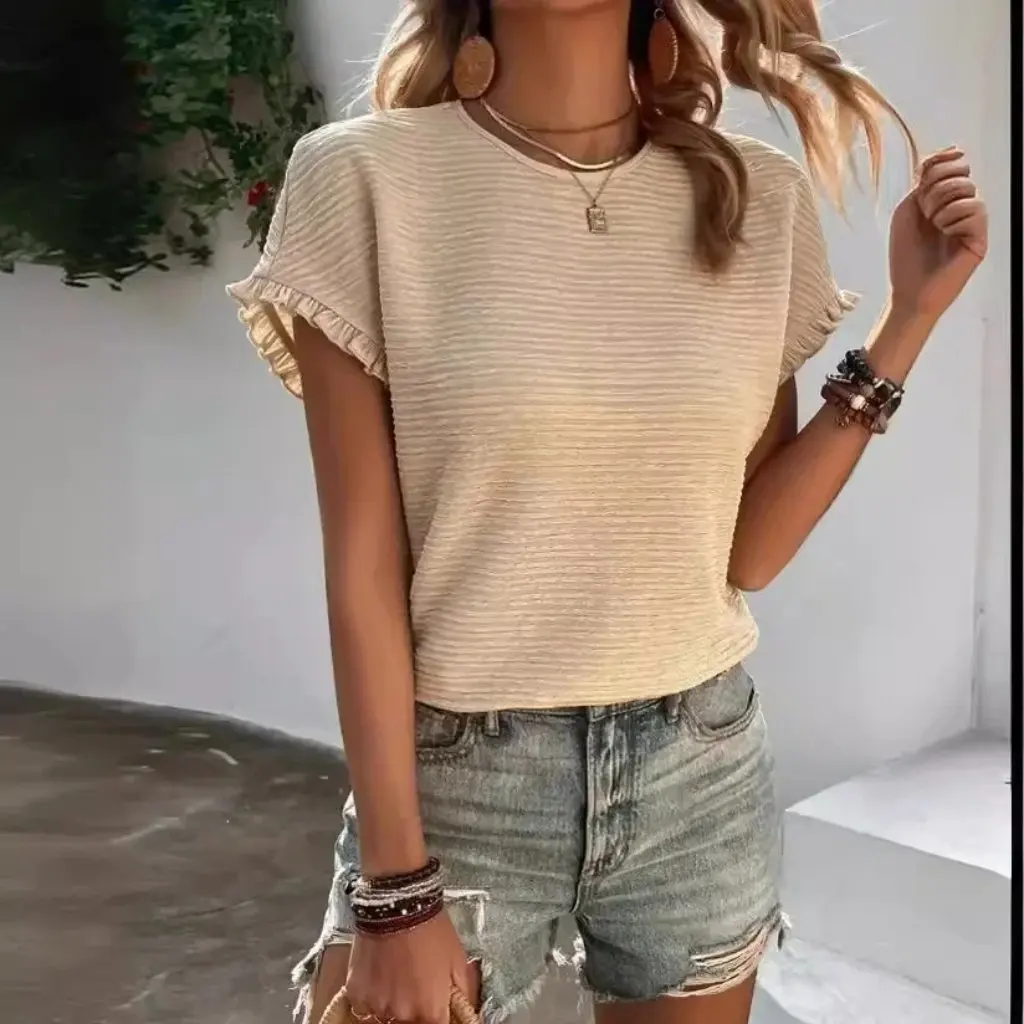 

Women's round Neck Short-Sleeved T-shirt Elegant Solid Color Casual Top for Spring And Summer Vacation Loose Fit