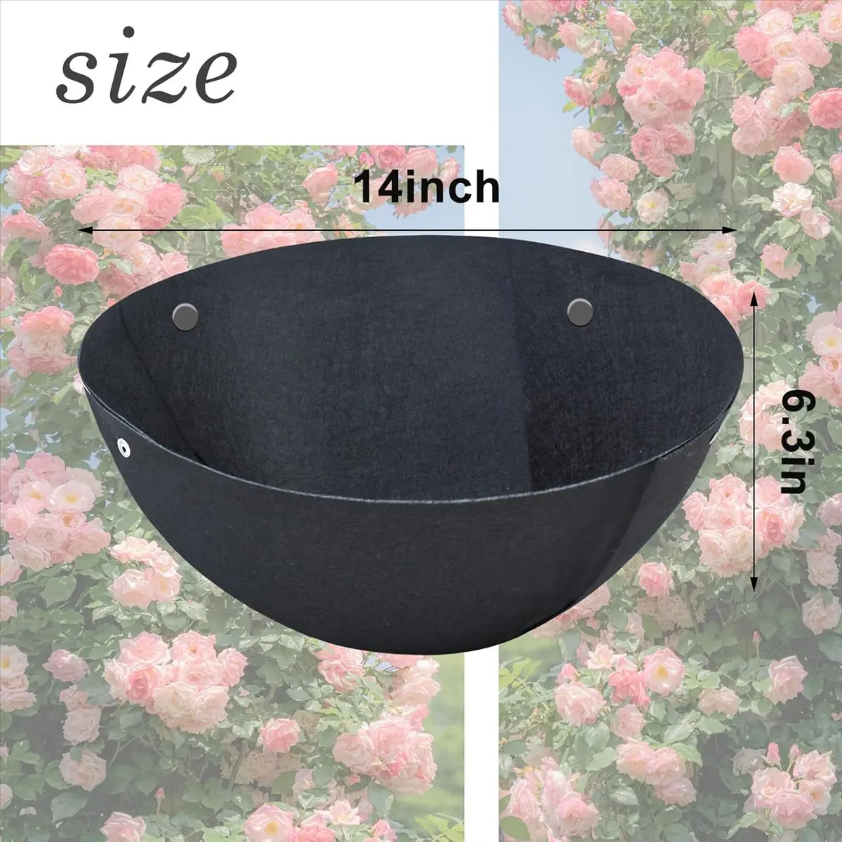 LUCK 3PCS Hanging Flower Basket Liners Fabric Hanging Plant Liners Round Planter Liners Non-Woven Black Felt Liners 14Inch