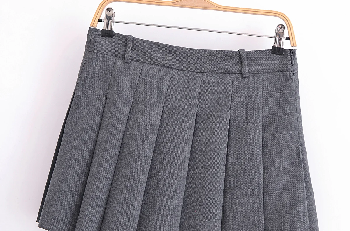 Tangada 2024 New Chic Women Gray Pleated Skirt High Waist Mini Skirts 6P037