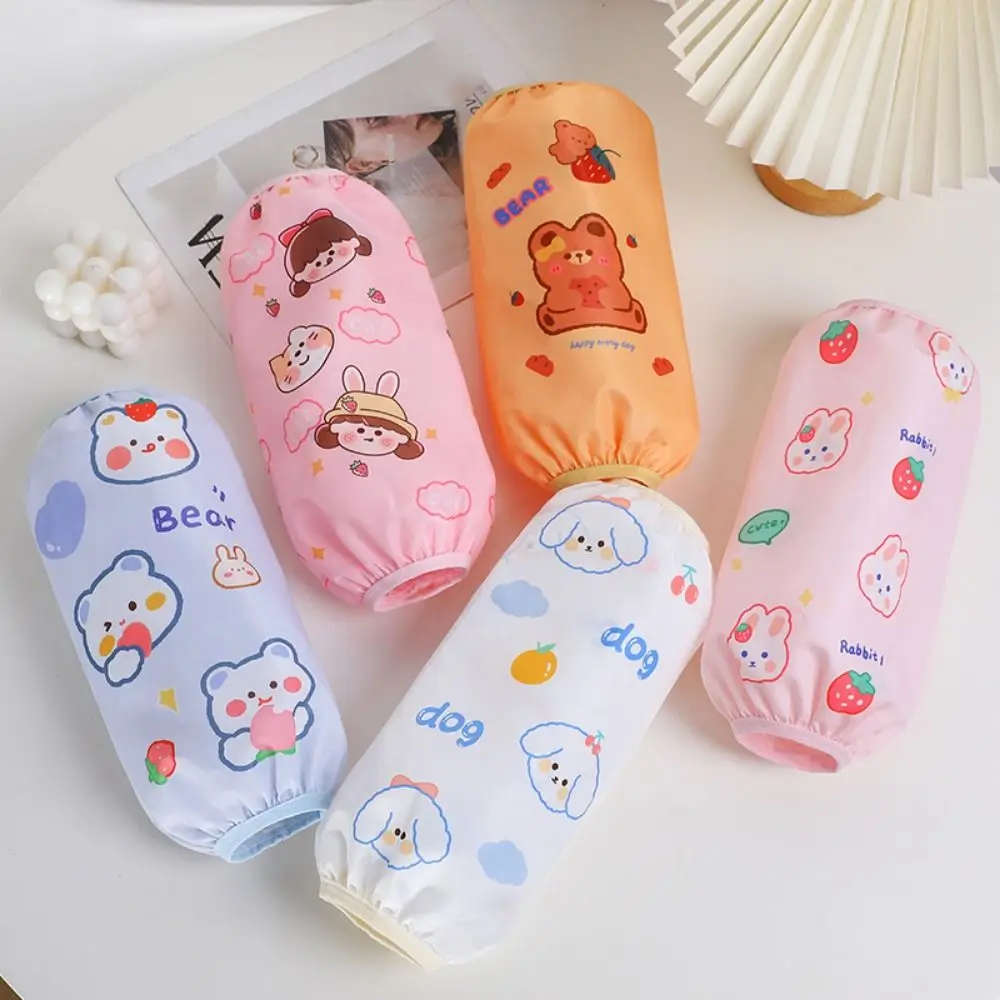 1 Pair Cartoon Waterproof Sleeve Cover Oil Proof Dirty Resistant Oversleeve Soft Dishwashing Cleaning Sleeves