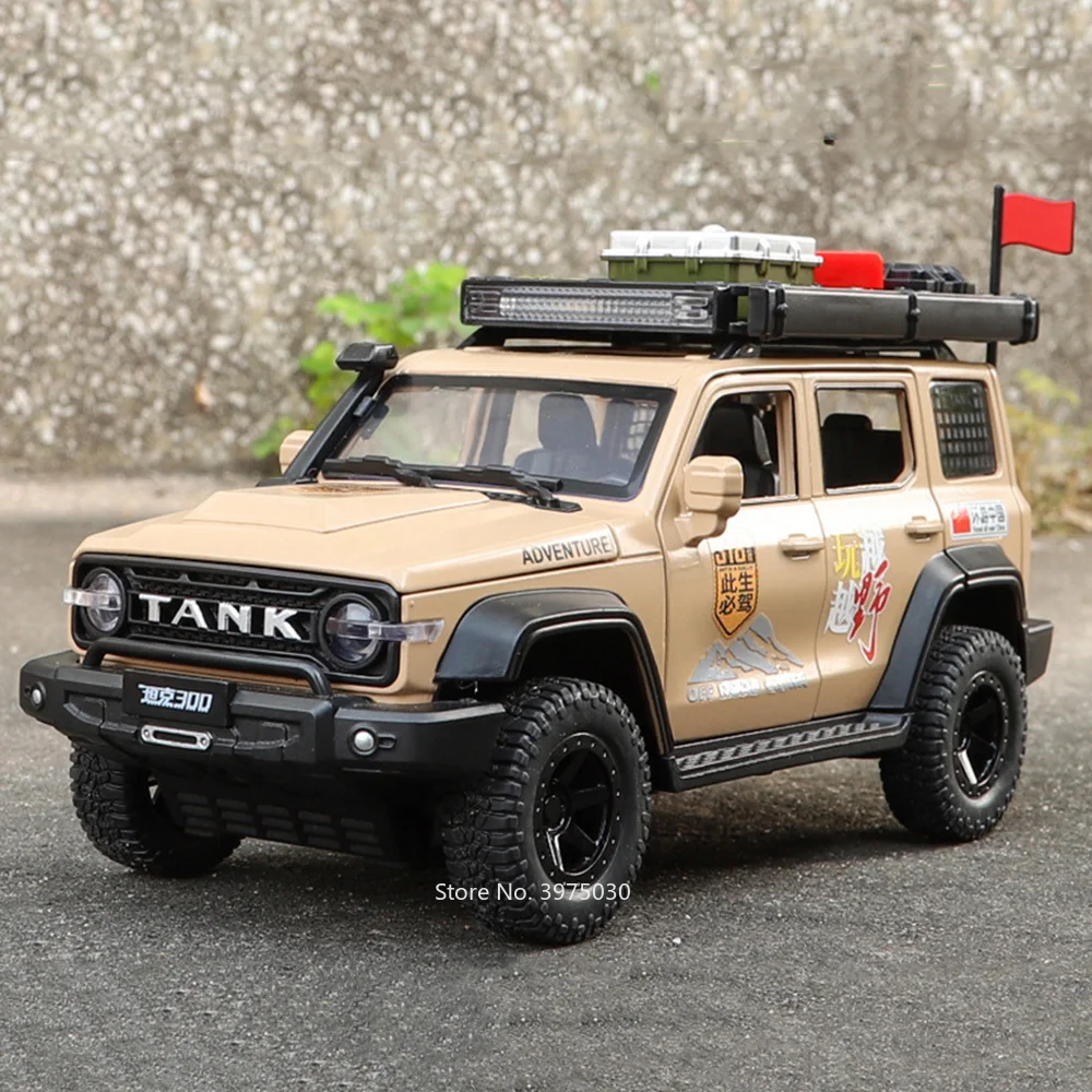 1/24 TANK 300 Modified Version Toy Car Model Alloy Diecast Doors Opened Sound Light Shock Absorption Vehicle Models Toys for Boy