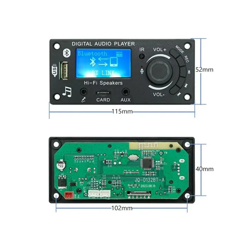 Bluetooth 5.0 MP3 Decoder Board 12V DC Audio Module with Handsfree Recording FM Radio USB/TF/AUX Input for MP3/WMA/WAV/APE/FLAC