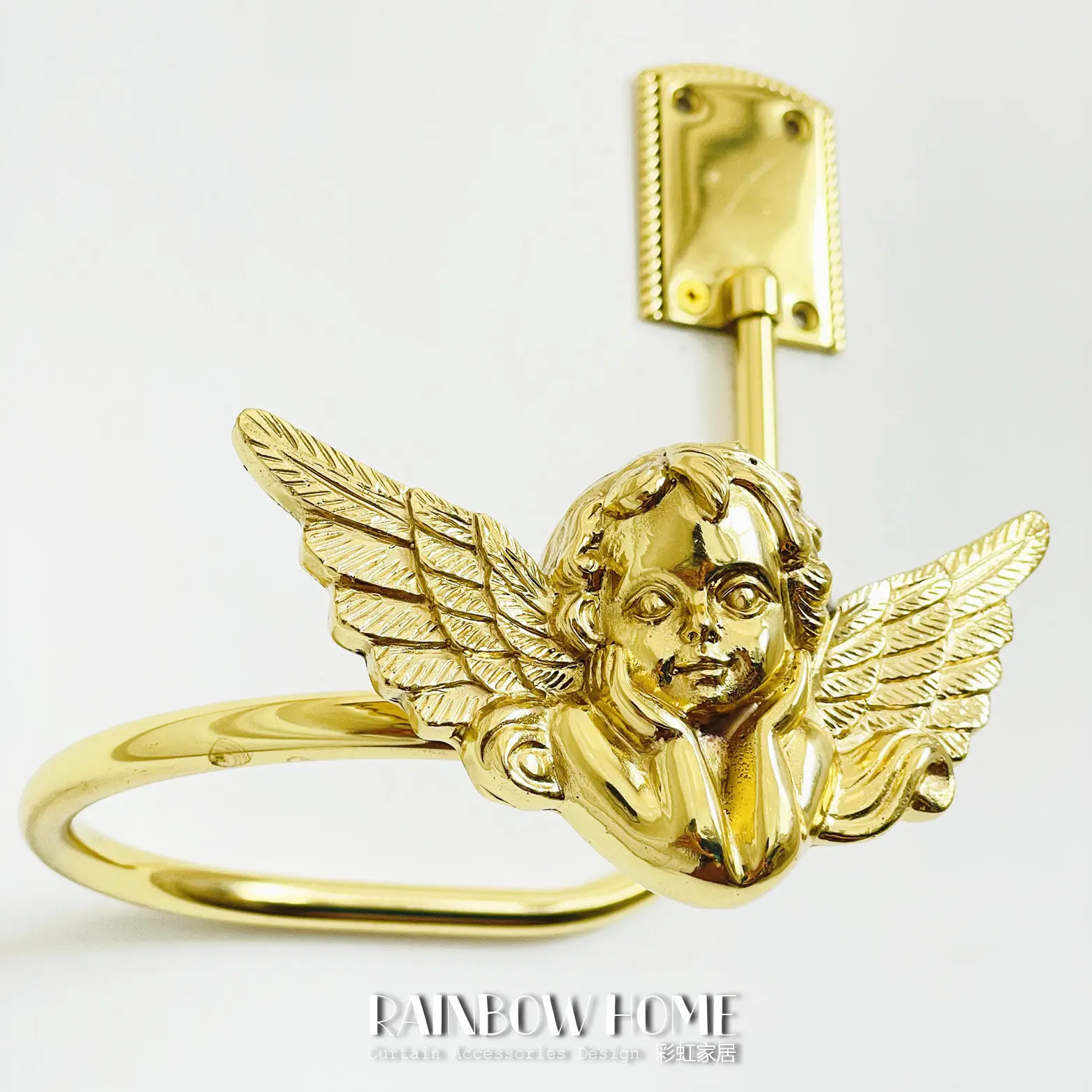 Handmade lost wax method angel wings brass curtain   wall hook strap   light luxury living room bedroom European American