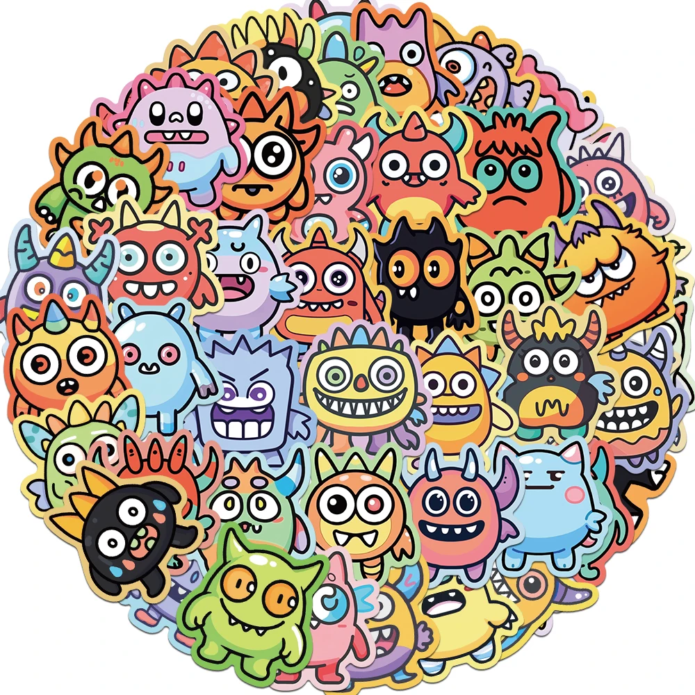 50pcs Funny Cute Furry Little Colorful Monster Creative Stickers for Refrigerators Phone Case Laptop Waterproof Decoration Gifts